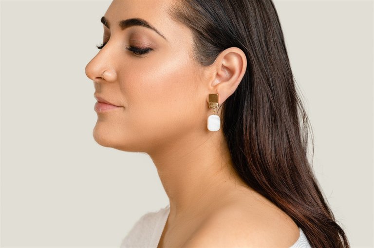 Gold Layered Square + Mother-of-Pearl Earrings