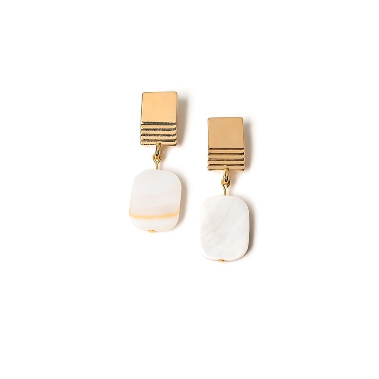 Gold Layered Square + Mother-of-Pearl Earrings - Mother-Of-Pearl