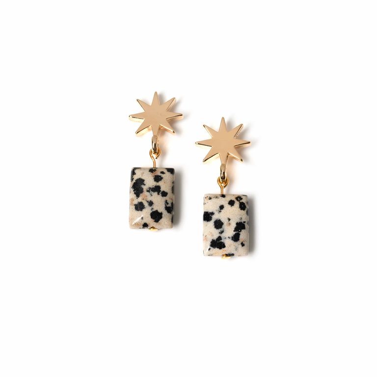 Gold Star + Dalmatian Jasper Earrings - Dalmatian Jasper