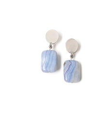Rhodium Oval + Blue Agate Earrings - Blue