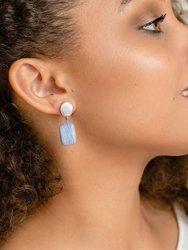 Rhodium Oval + Blue Agate Earrings