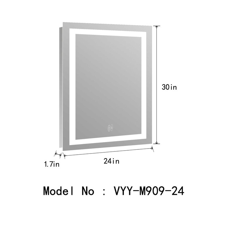 Superior 24" W x 30" H Rectangular Frameless Anti-Fog Wall Bathroom LED Vanity Mirror In Silver