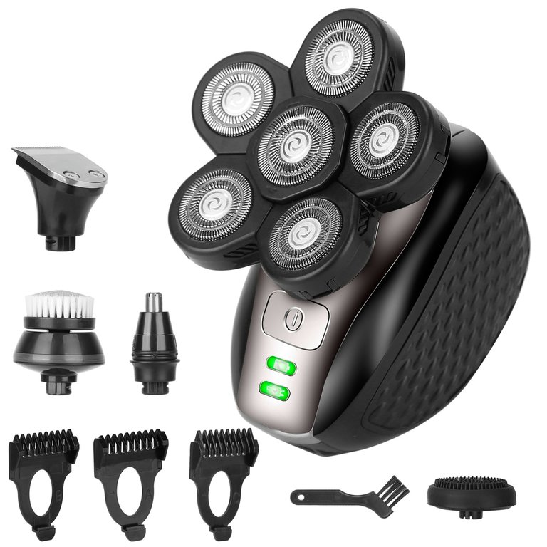 5 In 1 Electric Razor For Bald Men Rechargeable Cordless Head Beard Trimmer Shaver Kit IPX6 Waterproof Dry Wet Grooming Kit With 3 Combs