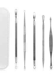 5 Pcs Blackhead Remover Kit Pimple Comedone Extractor Tool Set Stainless Steel Facial Acne Blemish Whitehead Popping Zit Removing For Nose Face Skin - White