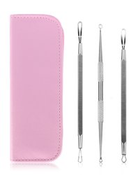 5 Pcs Blackhead Remover Kit Pimple Comedone Extractor Tool Set Stainless Steel Facial Acne Blemish Whitehead Popping Zit Removing For Nose Face Skin - Pink