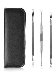 5 Pcs Blackhead Remover Kit Pimple Comedone Extractor Tool Set Stainless Steel Facial Acne Blemish Whitehead Popping Zit Removing For Nose Face Skin - Black