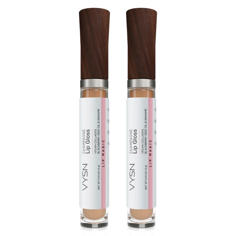 Lip Gloss With Gradual Plumping - Vegan Collagen, Blackberry Seed Oil & Wakame - 2 Pack - Champagne