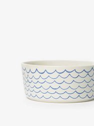 Sketched Wave Ceramic Dog Bowl - Blue Wave
