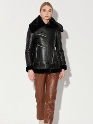 Celine Jacket, Black Leather/Black Fur