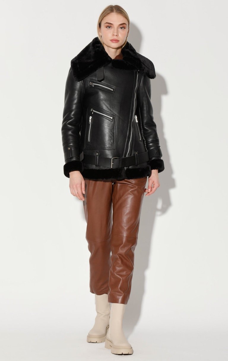 Celine Jacket, Black Leather/Black Fur