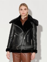 Celine Jacket, Black Leather/Black Fur - Black Leather/Black Fur