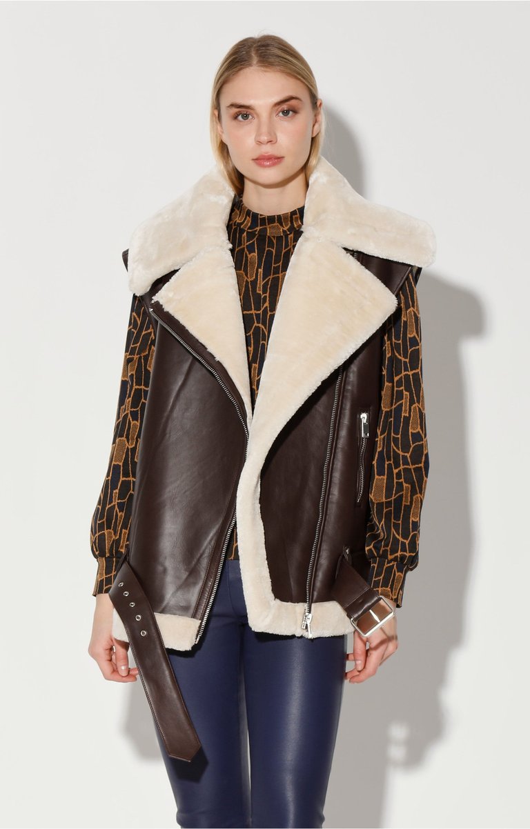 Donna Vest Shearling Leather - Mocha Leather/Off White Fur