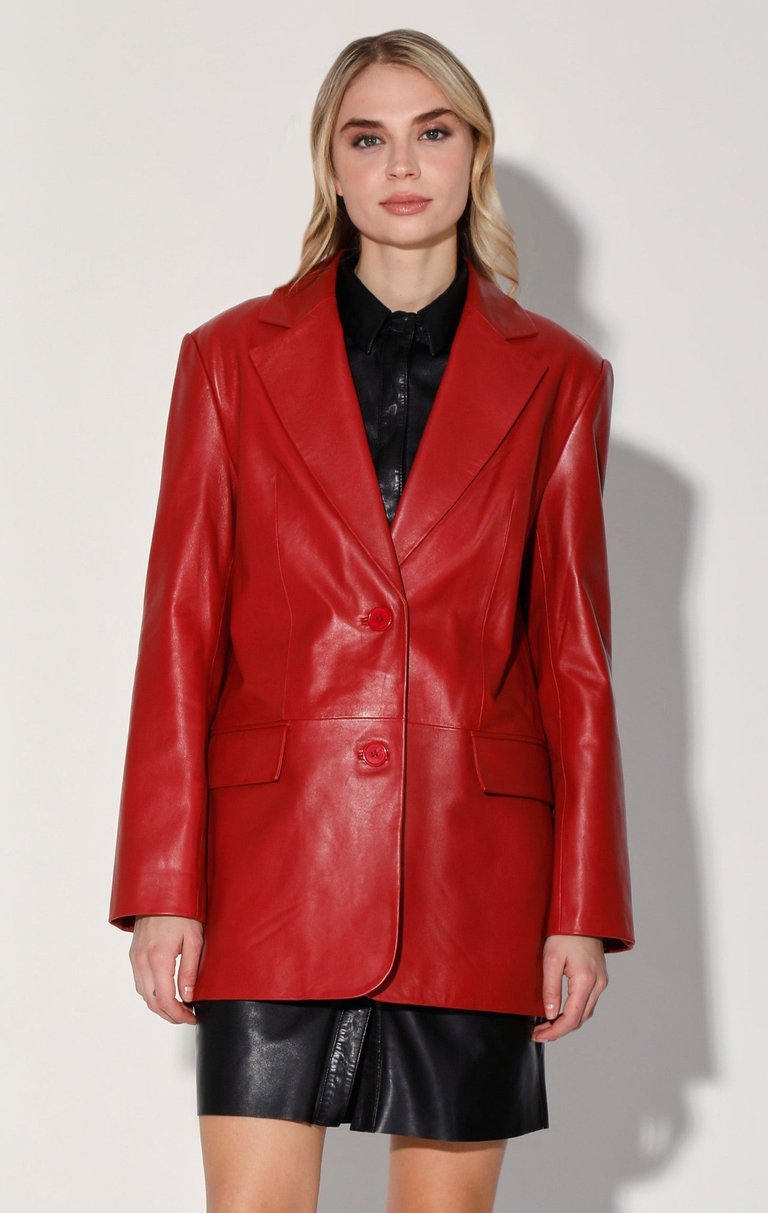 Kira Leather Blazer - Red - Red