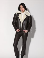 Mariah Jacket, Mocha Leather Off White Fur - Leather Shearling