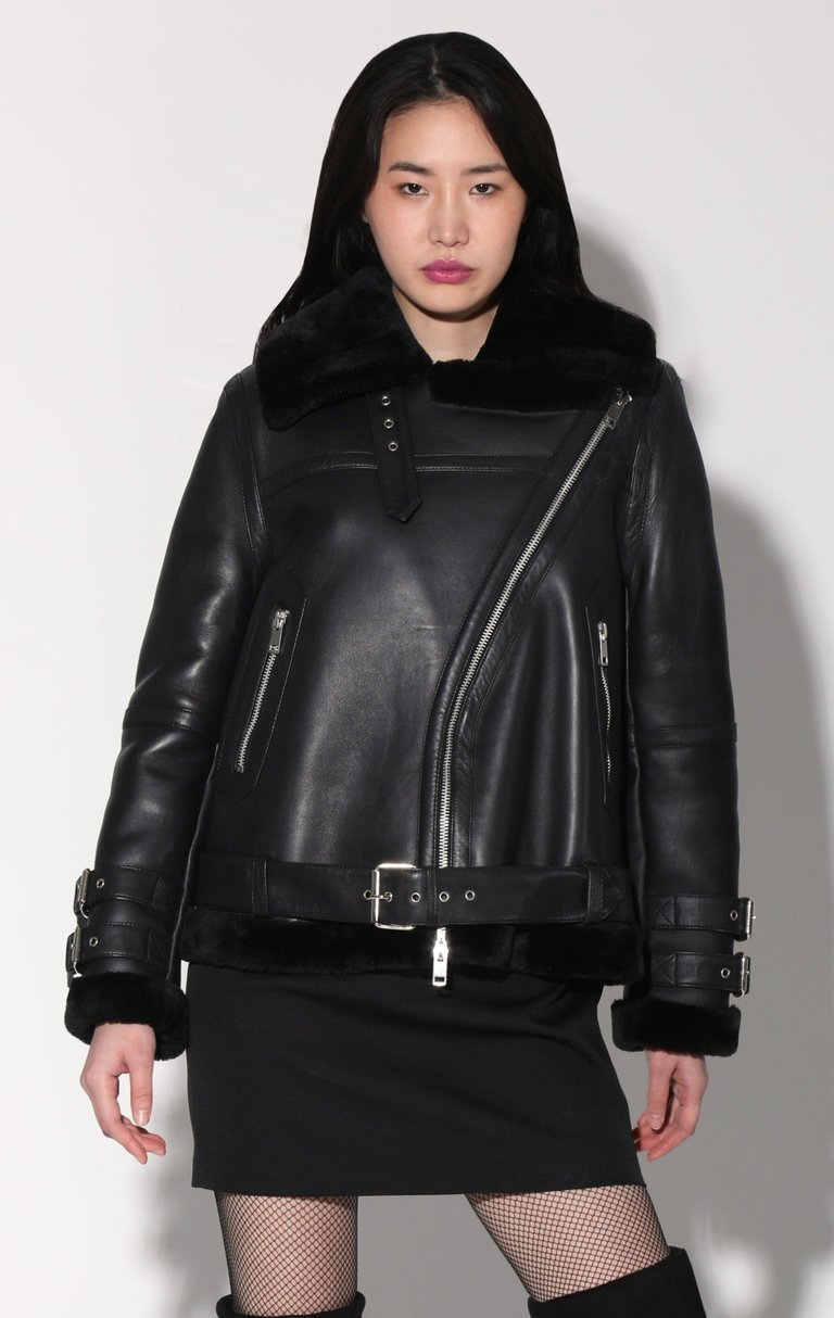 Whitney Jacket - Black Leather/ Black Fur - Black/Black
