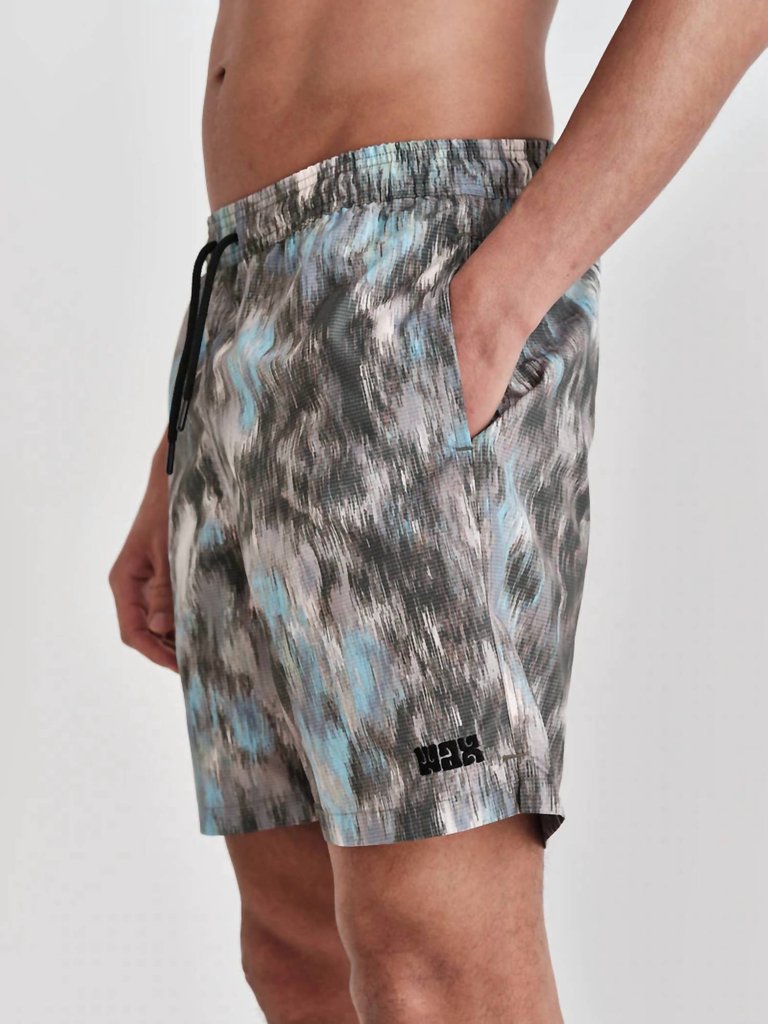 Noden Swim Short In Khaki Multi Floral Seersucker