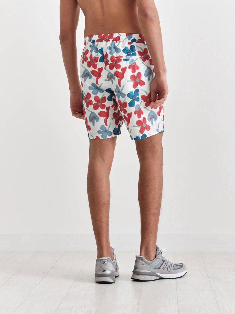 Noden Swim Short In Red Blue Floral Seersucker