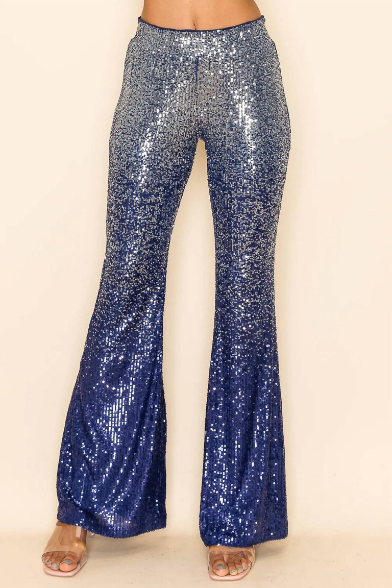 Sequin Gradient Pants - Navy And Silver