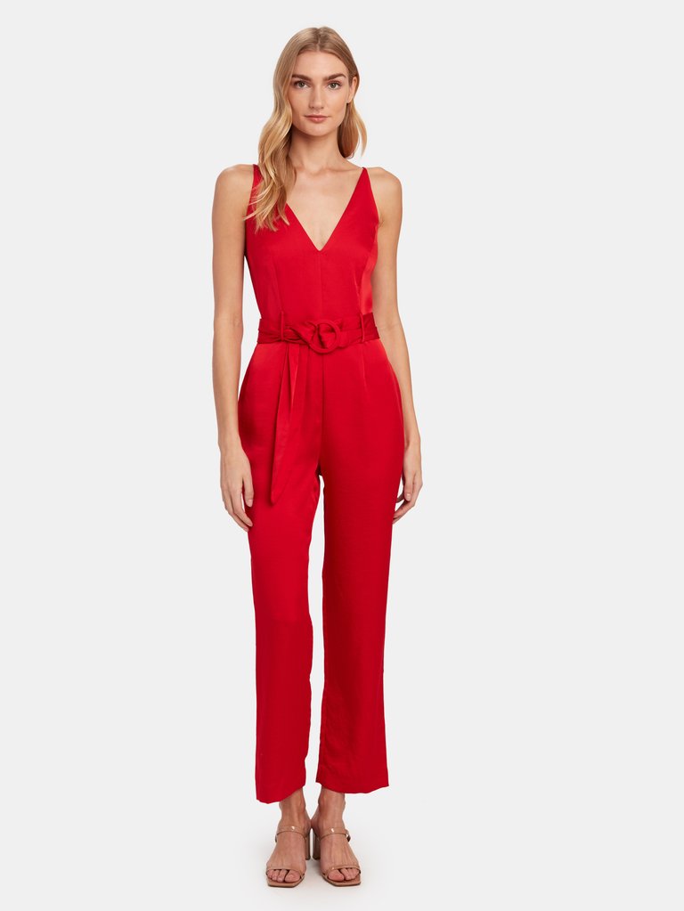 Trista Belted Jumpsuit - Red