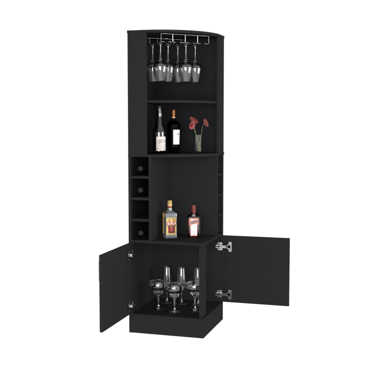 Atanasio Kava Corner Bar Cabinet - Black Wengue Finish