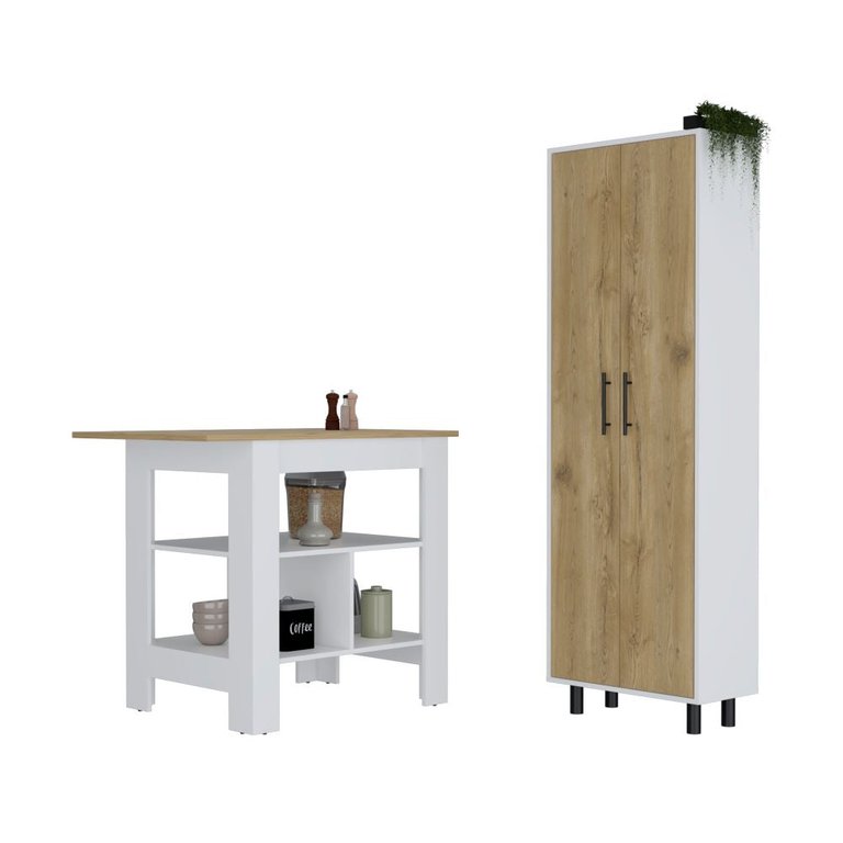 Bowie 2 Piece Kitchen Set - White/Light Oak Finish - White/Light Oak