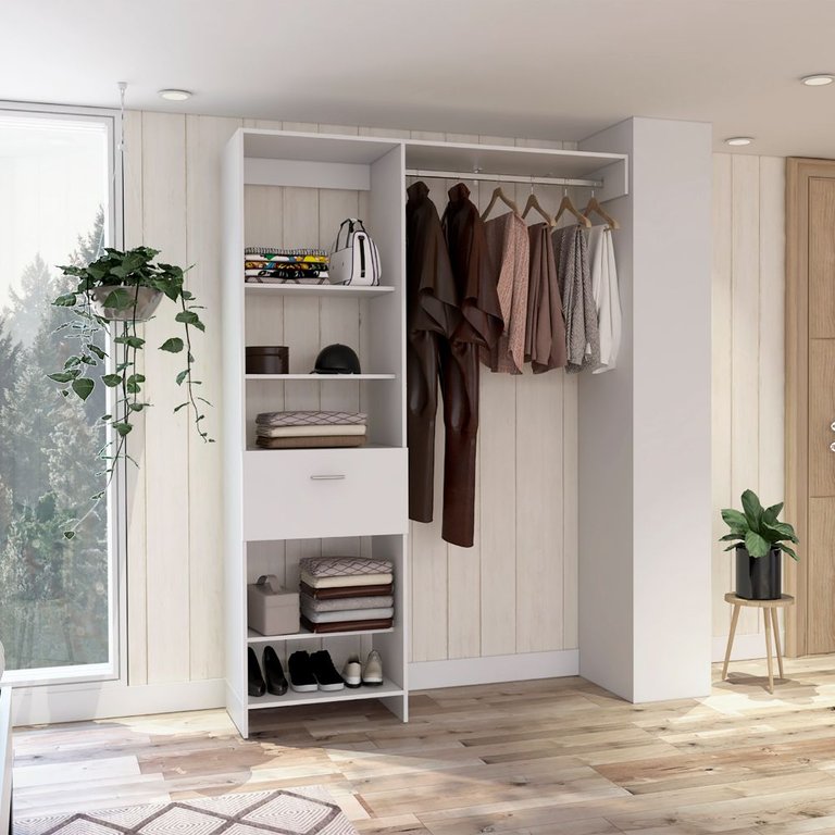 British Closet System Five Open Shelves - Snow Finish