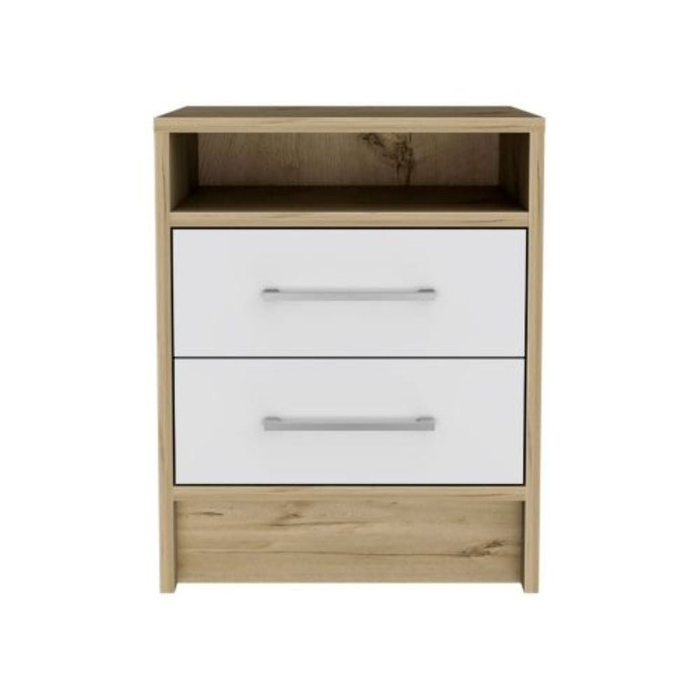 Cartiz Nightstand - White And Light Oak Finish - White And Light Oak