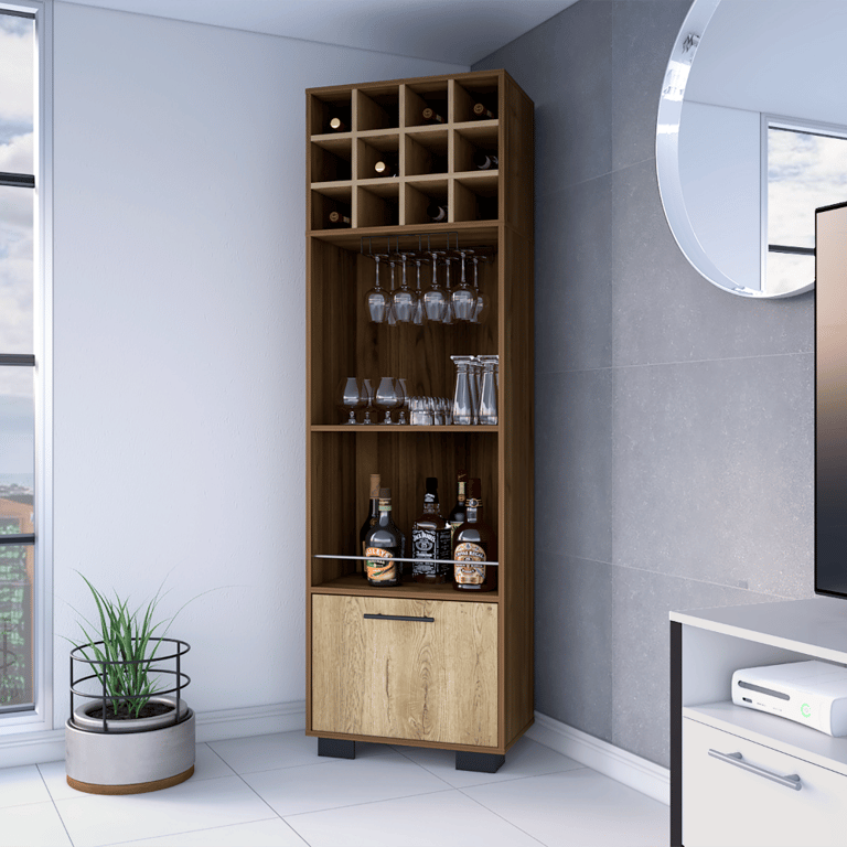 Cataluña Corner Bar Cabinet - Dark Brown And Light Grey