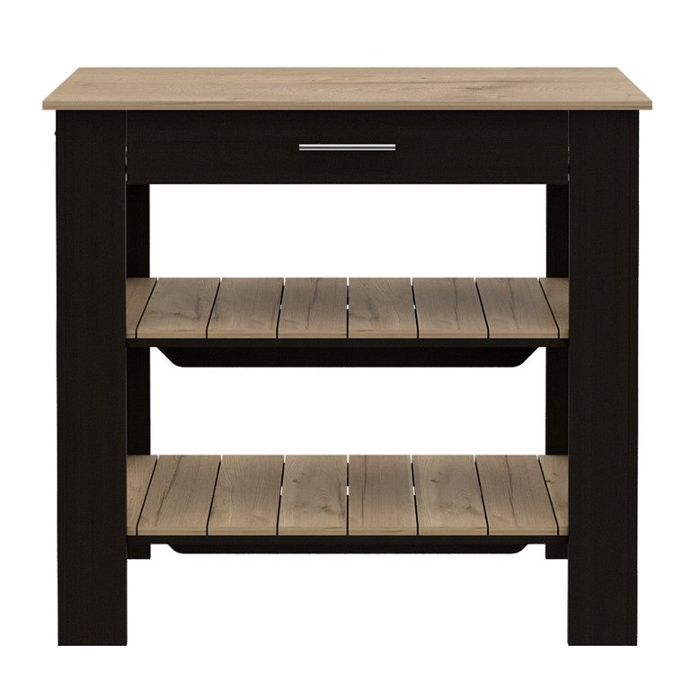 Dozza Kitchen Island 40" - Black Wengue And Light Oak Finish - Black Wengue/Light Oak