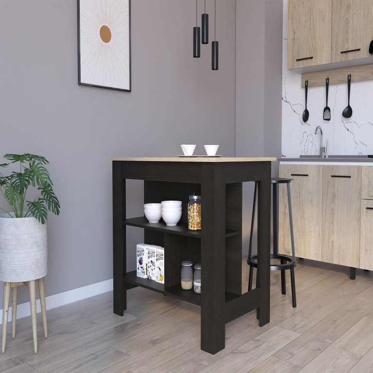 Dozza Kitchen Island - Black Wengue And Light Oak Finish