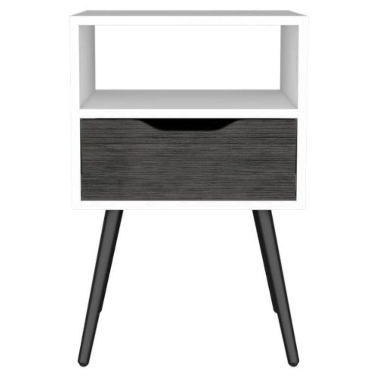 Fugaz Nightstand, White And Smoky Oak Finish - White And Smoky Oak