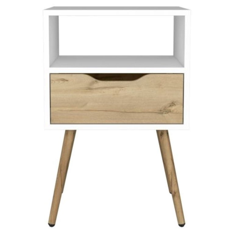 Fugaz Nightstand - Withe And Light Oak Finish - White And Light Oak