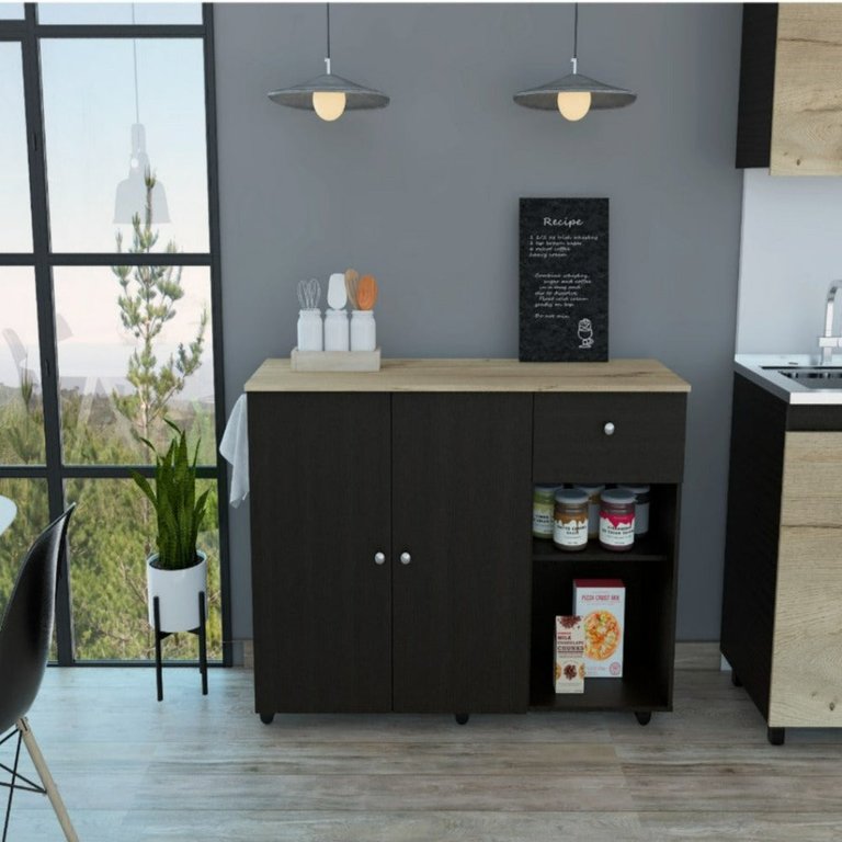 Indiana Kitchen Island Cart - Black Wengue Finish