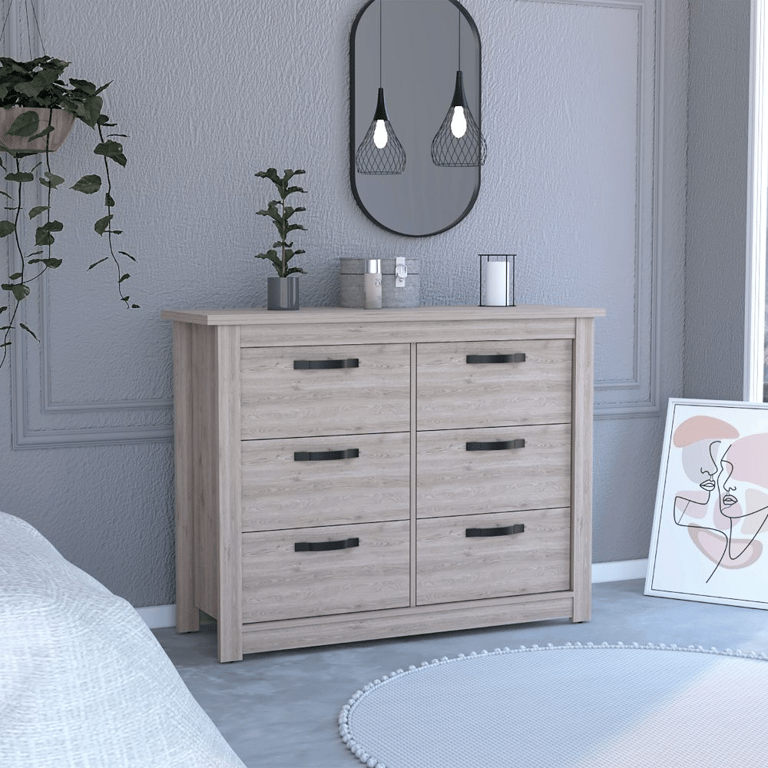 Toret  6 Drawer Double Dresser, Light Grey Finish