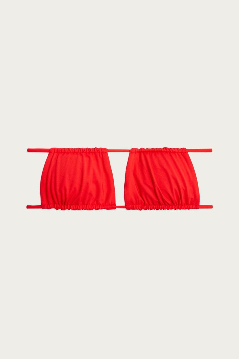 Ruched Bandeau Bikini Top In Ruby - Ruby