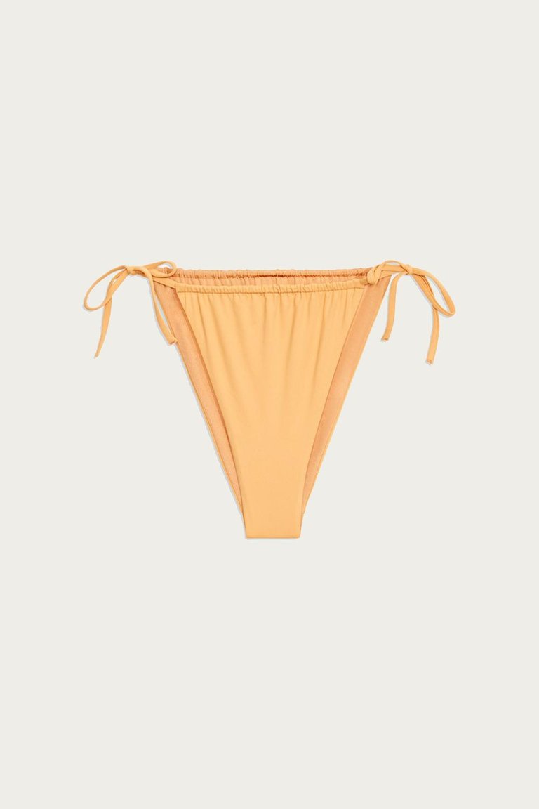 Ruched String Bikini Bottom In Gold - Gold