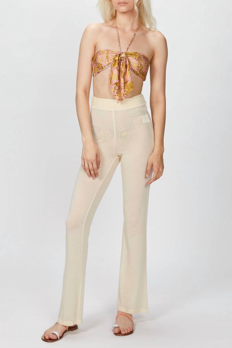 Smocked Flare Pants In Beige - Beige