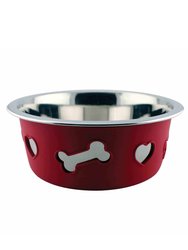 Weatherbeeta Non-slip Stainless Steel Bone Dog Bowl (Raspberry) (6.3in)
