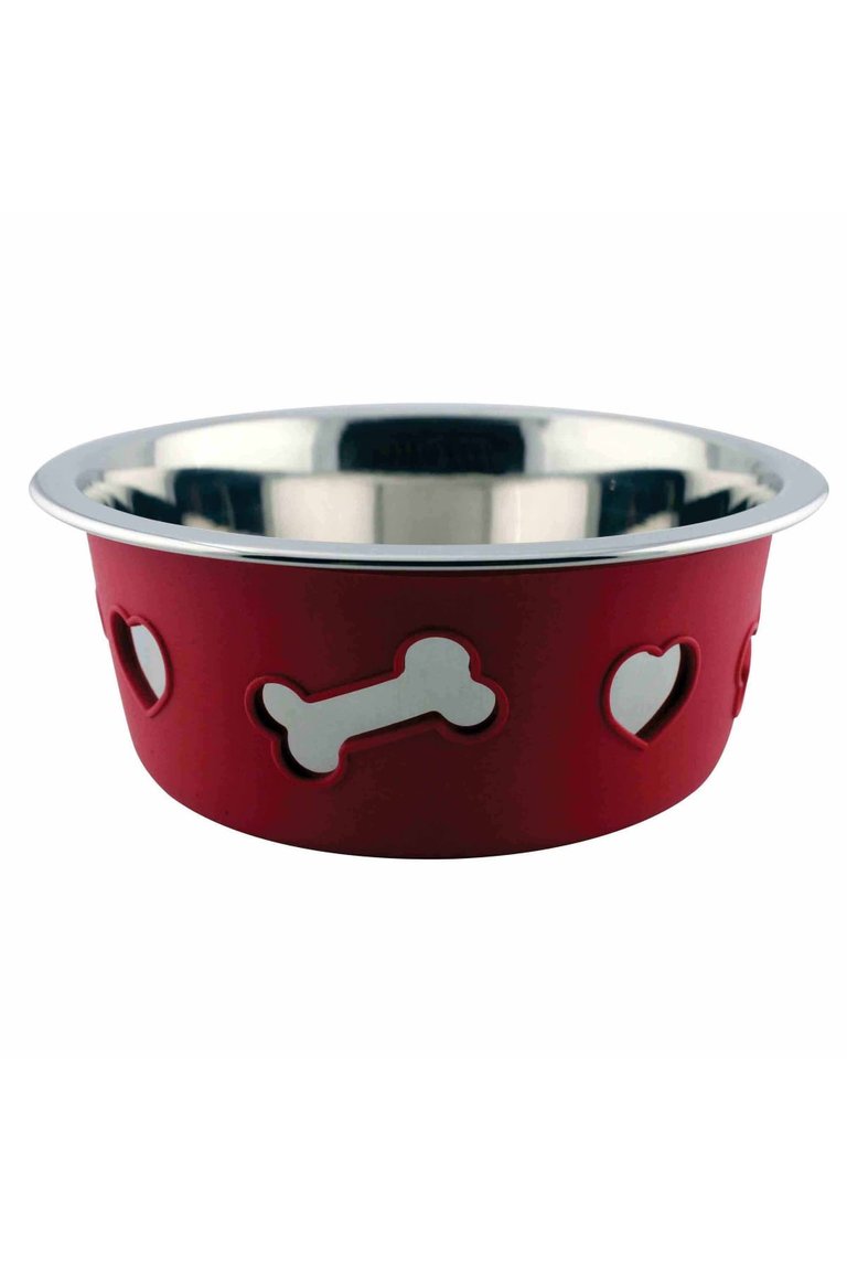 Weatherbeeta Non-slip Stainless Steel Bone Dog Bowl (Raspberry) (6.3in)