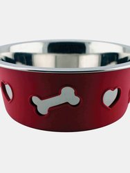 Weatherbeeta Non-slip Stainless Steel Bone Dog Bowl (Raspberry) (8.3in)