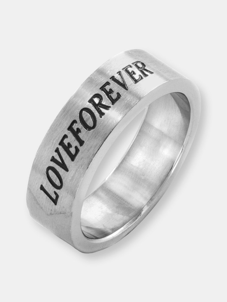 Brushed Finish Engraved 'LOVE FOREVER' Stainless Steel Ring - Stainless Steel