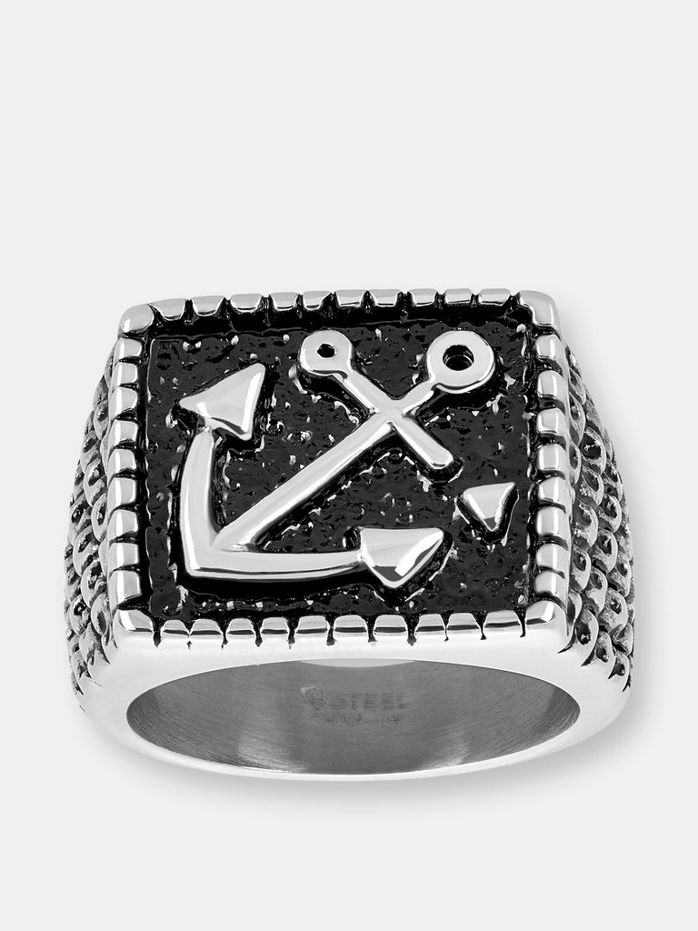 Crucible Antiqued Stainless Steel Anchor Signet Ring
