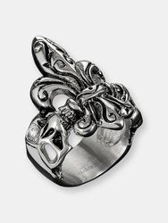 Crucible Men's Antique Stainless Steel Fleur de Lis Skull Ring