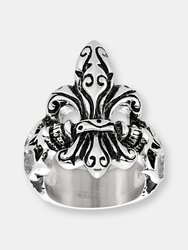 Crucible Men's Antique Stainless Steel Fleur de Lis Skull Ring - Stainless Steel