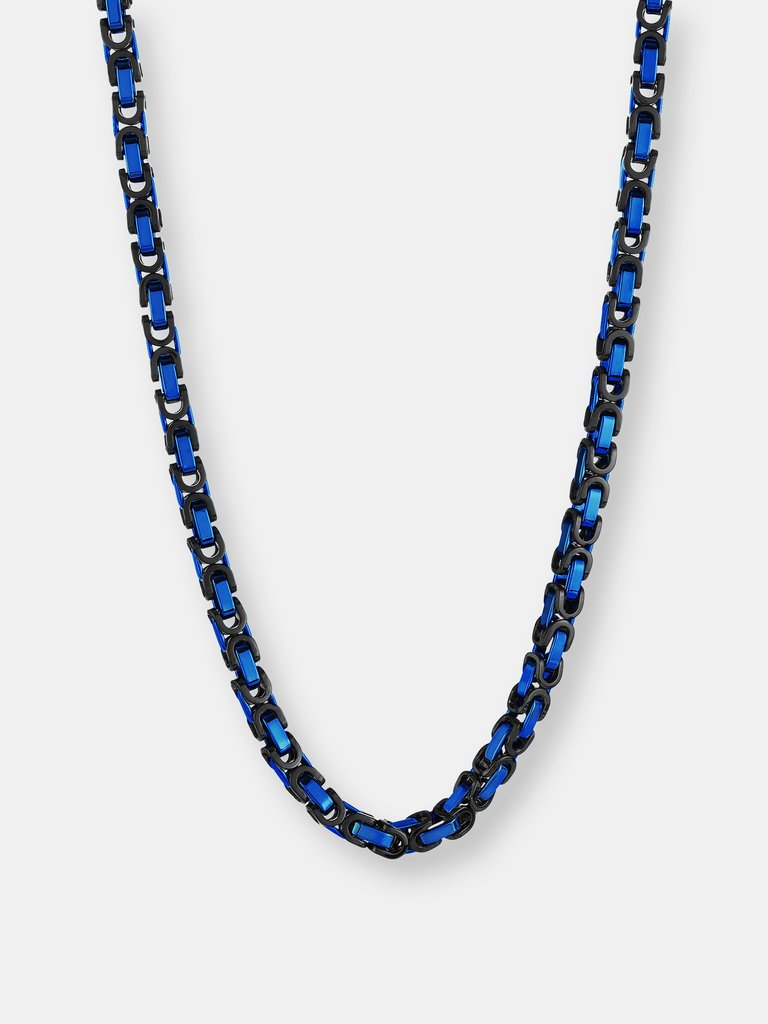 Crucible Men's Black and Blue Polished Stainless Steel Byzantine Chain Necklace - Black/Blue