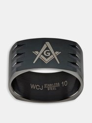 Crucible Men's Masonic Stainless Steel Round Square Band Ring