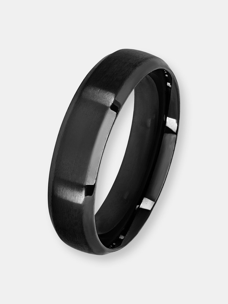 Crucible Men's Satin Stainless Steel Beveled Comfort Fit Ring - Black