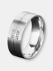 Crucible Men's Satin Stainless Steel Crystal Grooved Comfort Fit Ring