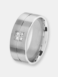 Crucible Men's Satin Stainless Steel Crystal Grooved Comfort Fit Ring - Stainless Steel