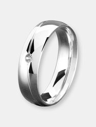 Crucible Men's Solitaire Polished Stainless Steel Crystal Ring